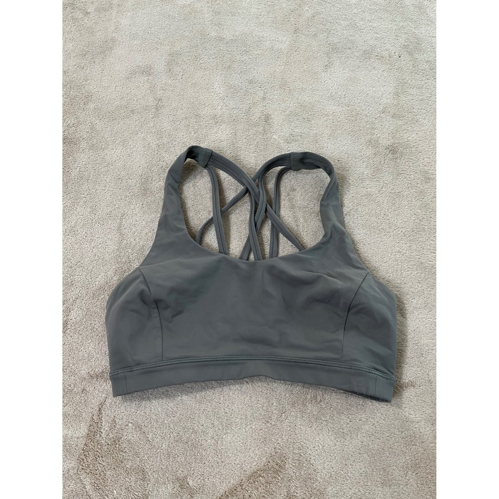 Lululemon‎ Free To Be Serene Bra Size 4 Gray Strappy Back Yoga Sports Bra